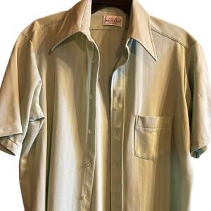 Vintage Di Lorenzo Mint Green 70s Disco Shirt Size Large